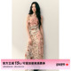 长裙子 斜肩拼接碎花连衣裙女秋冬收腰无袖 STUDIO 赵昭仪同款