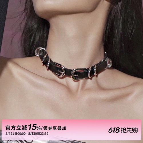 层叠圆环双扣头精致皮带choker