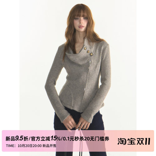 1P STUDIO【10/20 20:00】Y2K荡领斜拉链针织开衫修身短上衣外套