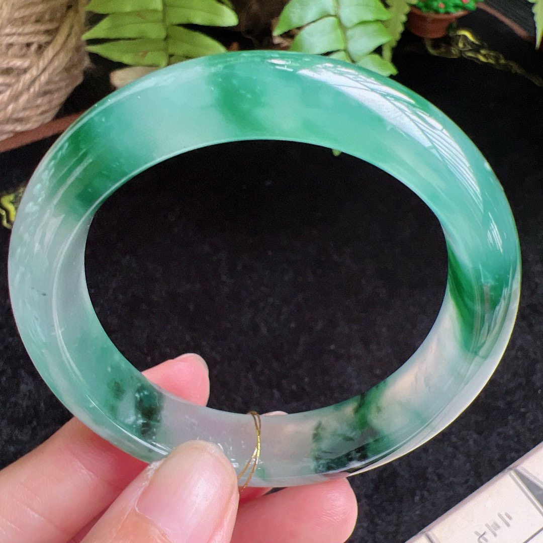 52圈口缅甸天然A货老坑种玉镯平洲翡翠手镯精选编号065D0411E