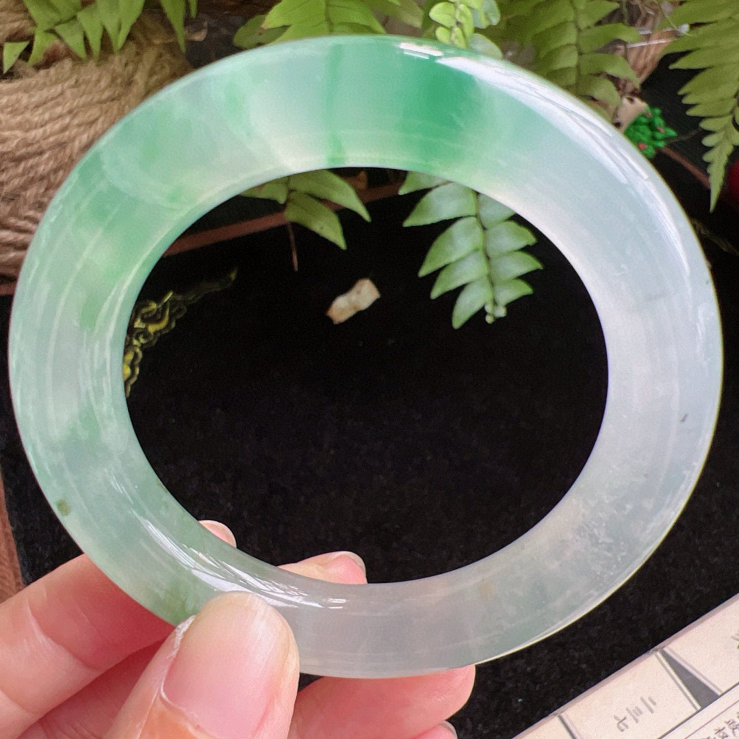 圆条53圈口缅甸天然A货老坑种玉镯平洲翡翠手镯精选编号099D0413E