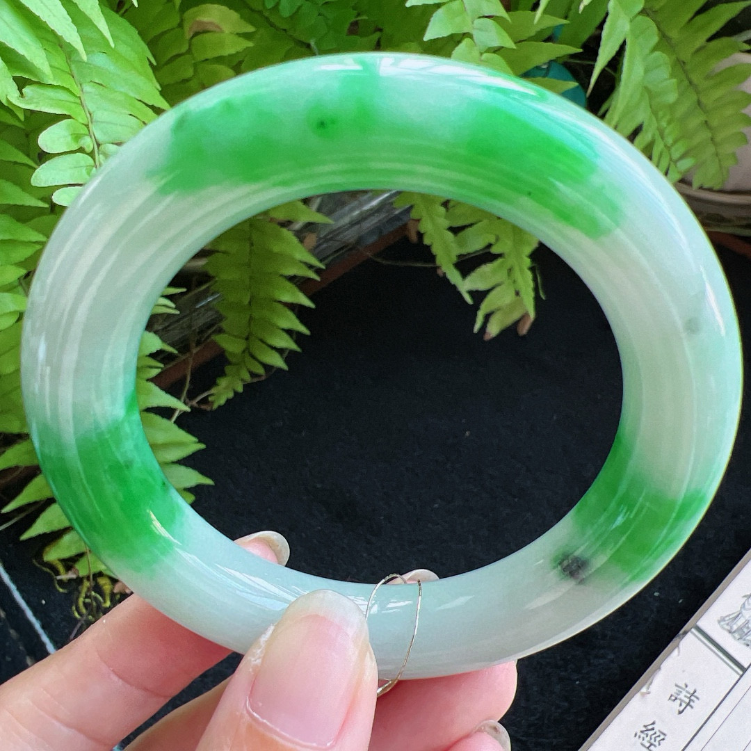 圆条54圈口缅甸天然A货老坑种翡翠手镯玉镯子平洲翡翠手镯精选