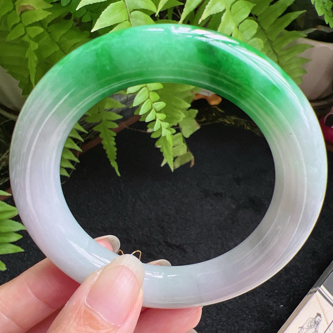 圆条54圈口缅甸天然A货老坑种翡翠手镯玉镯子平洲翡翠手镯精选