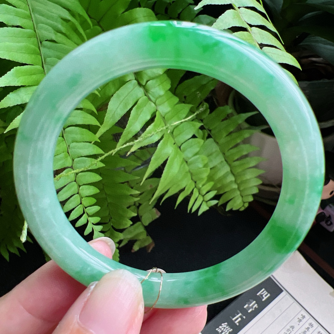 圆条52圈口缅甸天然A货老坑种翡翠手镯玉镯子平洲翡翠手镯精选