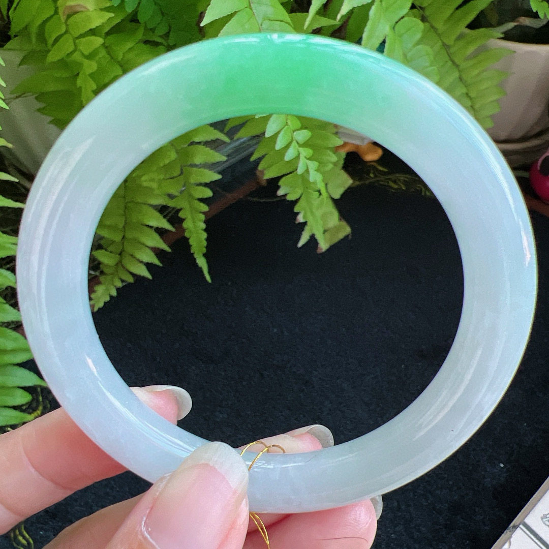 圆条55圈口缅甸天然A货老坑种翡翠手镯玉镯子平洲翡翠手镯精选