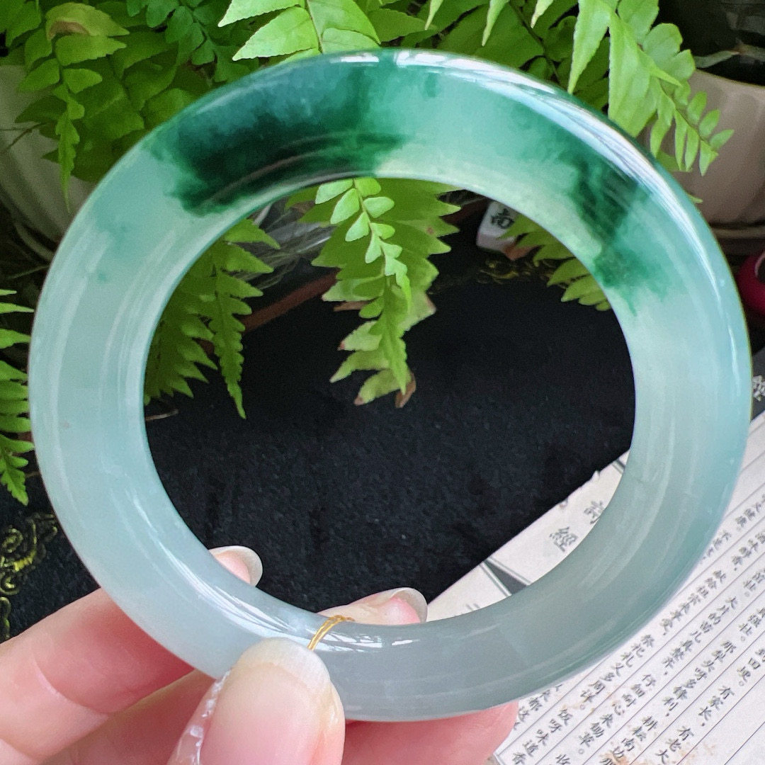 圆条52圈口缅甸天然A货老坑种翡翠手镯玉镯子平洲翡翠手镯精选