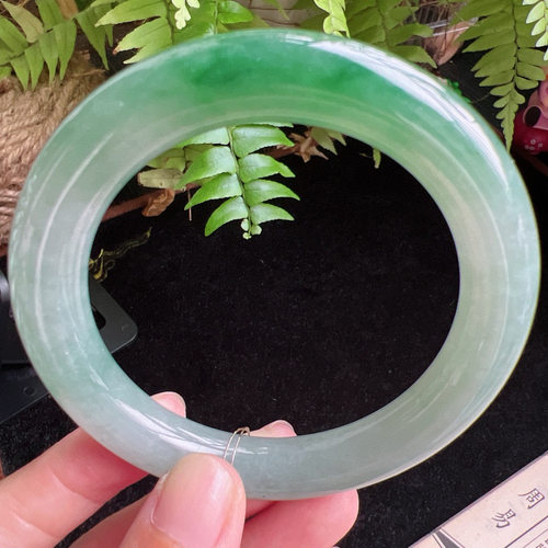 圆条58圈口缅甸天然A货老坑种玉镯平洲翡翠手镯精选编号047D0407E