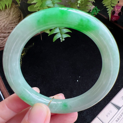 圆条53圈口缅甸天然A货老坑种玉镯平洲翡翠手镯精选编号051D0408E