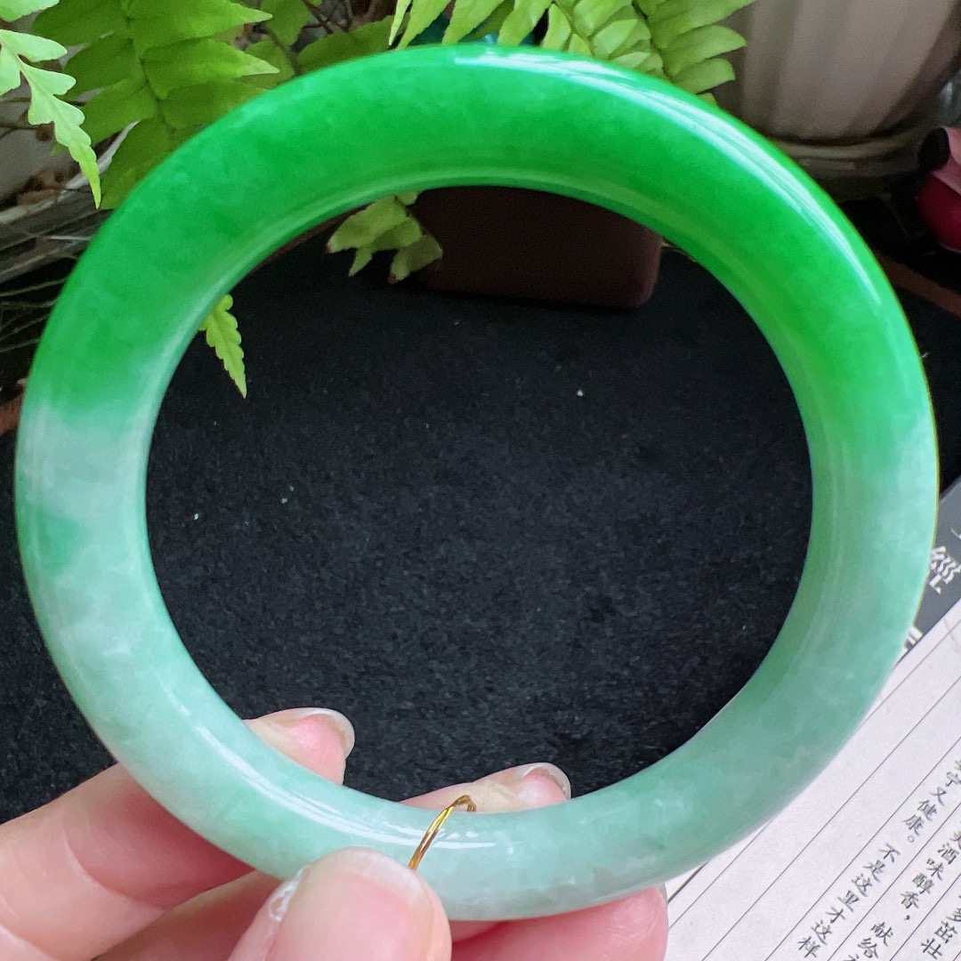 圆条54圈口缅甸天然A货老坑种翡翠手镯玉镯子平洲翡翠手镯精选