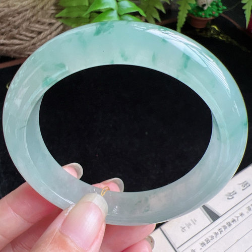 55圈口缅甸天然A货老坑种玉镯平洲翡翠手镯精选编号046D0403E