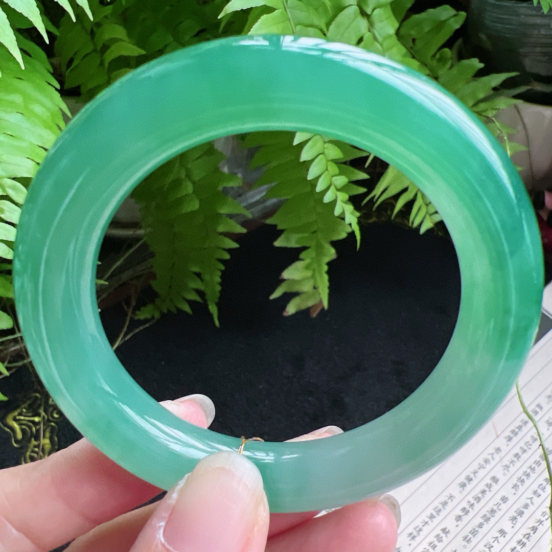 圆条51圈口缅甸天然A货老坑种翡翠手镯玉镯子平洲翡翠手镯精选