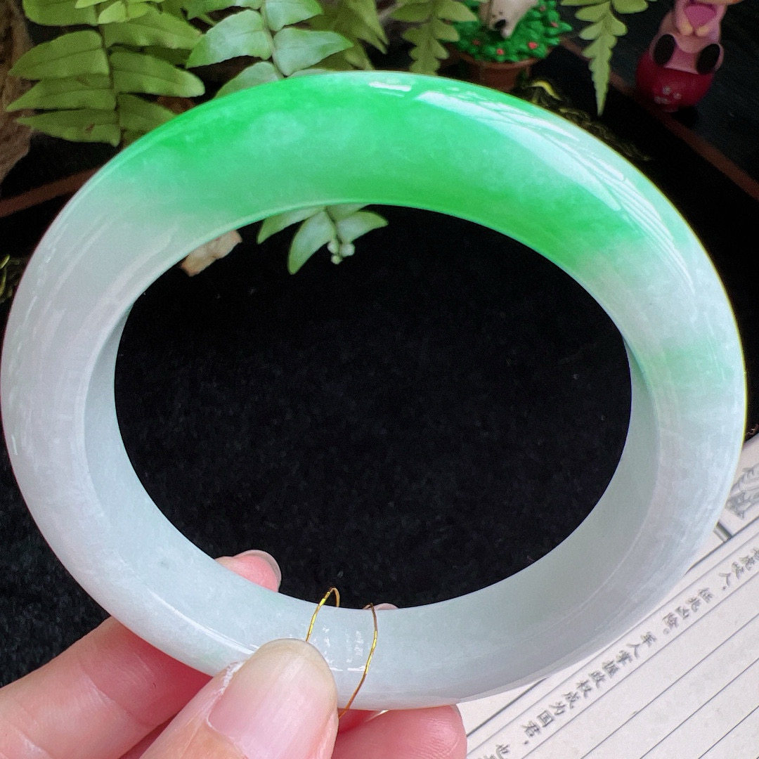 56圈口缅甸天然A货老坑种玉镯平洲翡翠手镯精选编号065D0413E