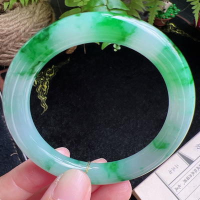 圆条52圈口缅甸天然A货老坑种玉镯平洲翡翠手镯精选编号046D0406E