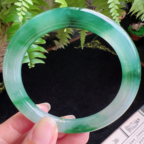 圆条57圈口缅甸天然A货老坑种玉镯平洲翡翠手镯精选编号048D0325E