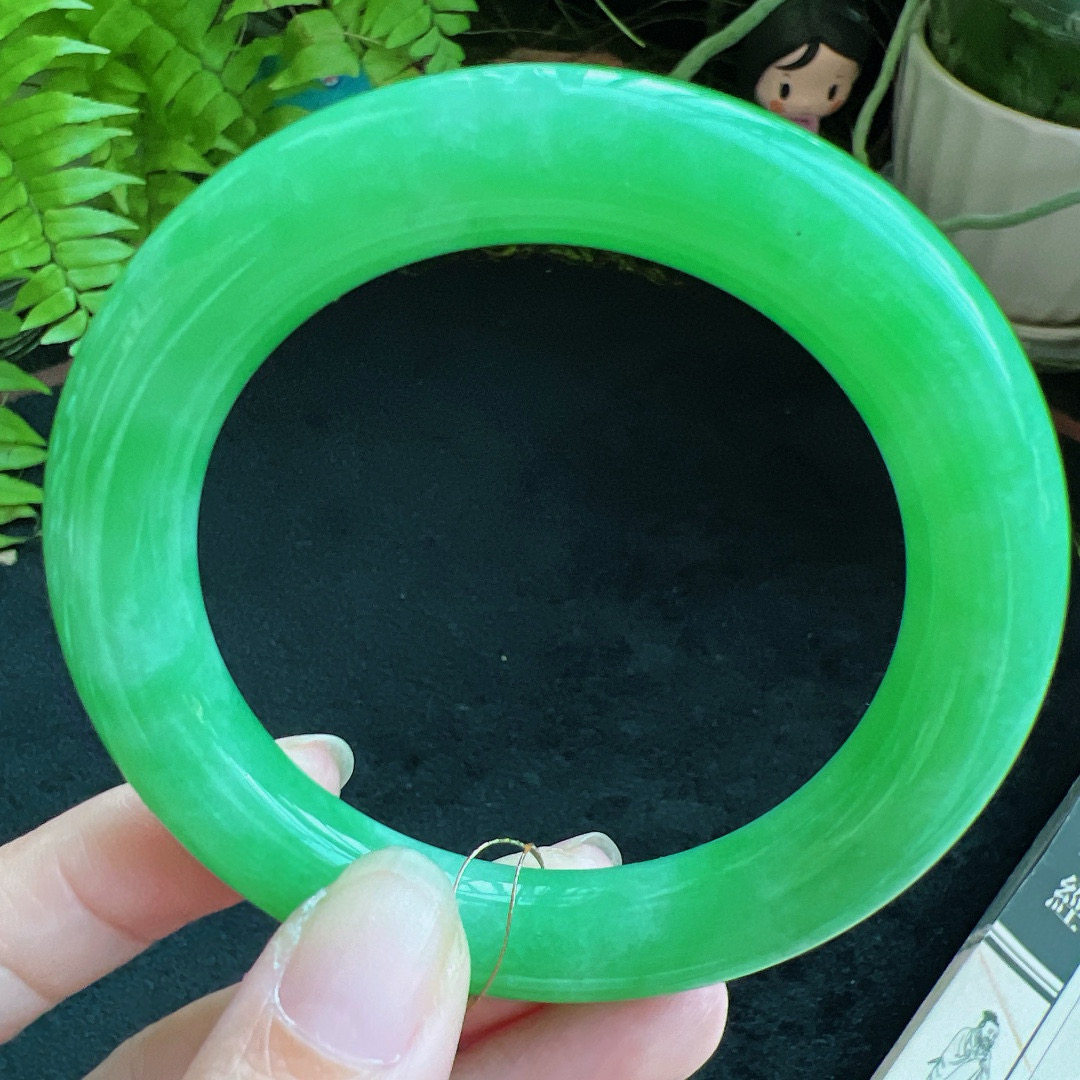 圆条56圈口缅甸天然A货老坑种翡翠手镯玉镯子平洲翡翠手镯精选