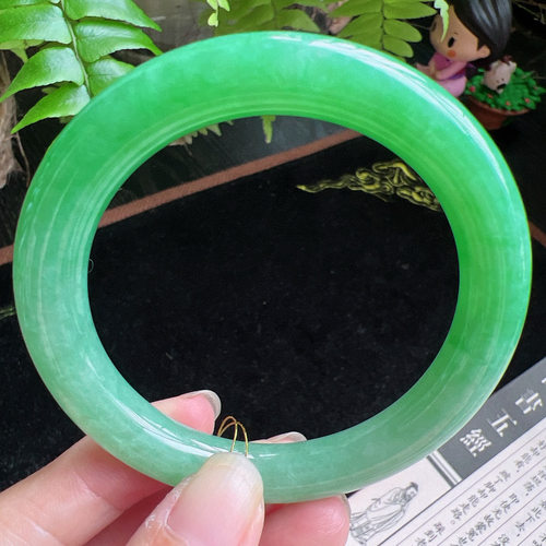 圆条56圈口缅甸天然A货老坑种玉镯平洲翡翠手镯精选编号047D0317E
