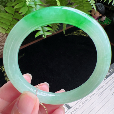 圆条53圈口缅甸天然A货老坑种玉镯平洲翡翠手镯精选编号047D0310E