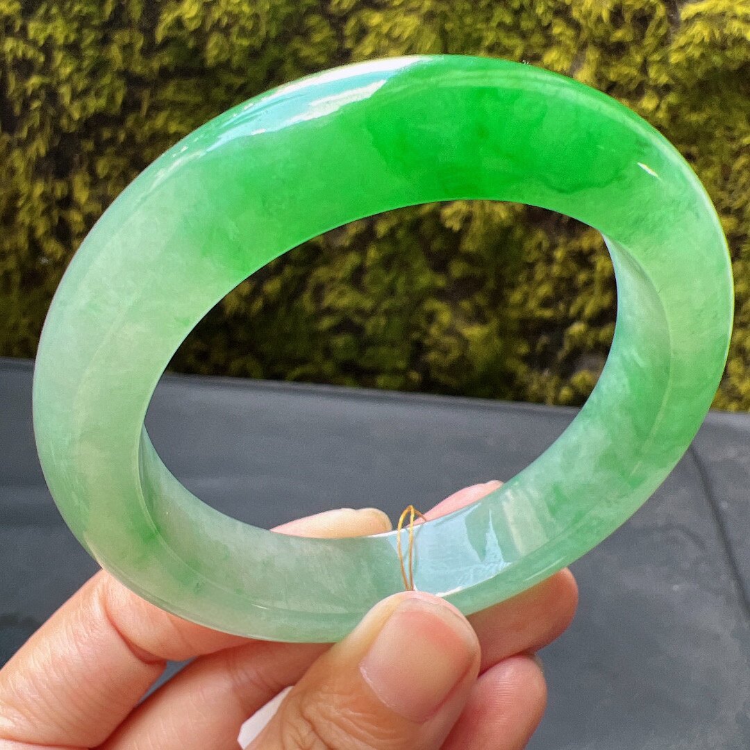57圈口缅甸天然a货老坑冰种飘正阳绿翡翠手镯玉镯子平洲翡翠手镯