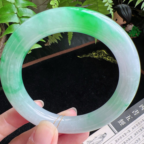 圆条57圈口缅甸天然A货老坑种玉镯平洲翡翠手镯精选编号047D0317E