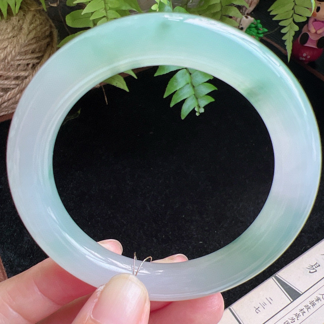 圆条55圈口缅甸天然A货老坑种玉镯平洲翡翠手镯精选编号065D0411E