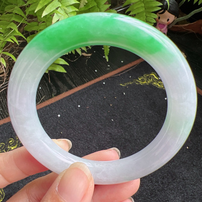 圆条54圈口缅甸天然A货老坑种翡翠手镯玉镯子平洲直供077D0131E