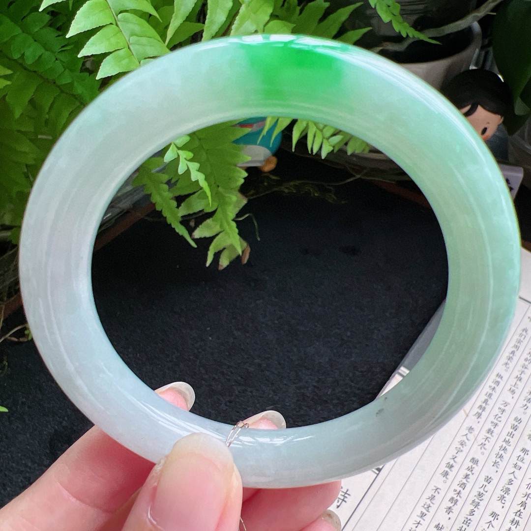 圆条56圈口缅甸天然A货老坑种翡翠手镯玉镯子平洲翡翠手镯精选