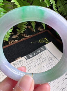 圆条58圈口缅甸天然A货老坑种玉镯平洲翡翠手镯精选编号099D0307E