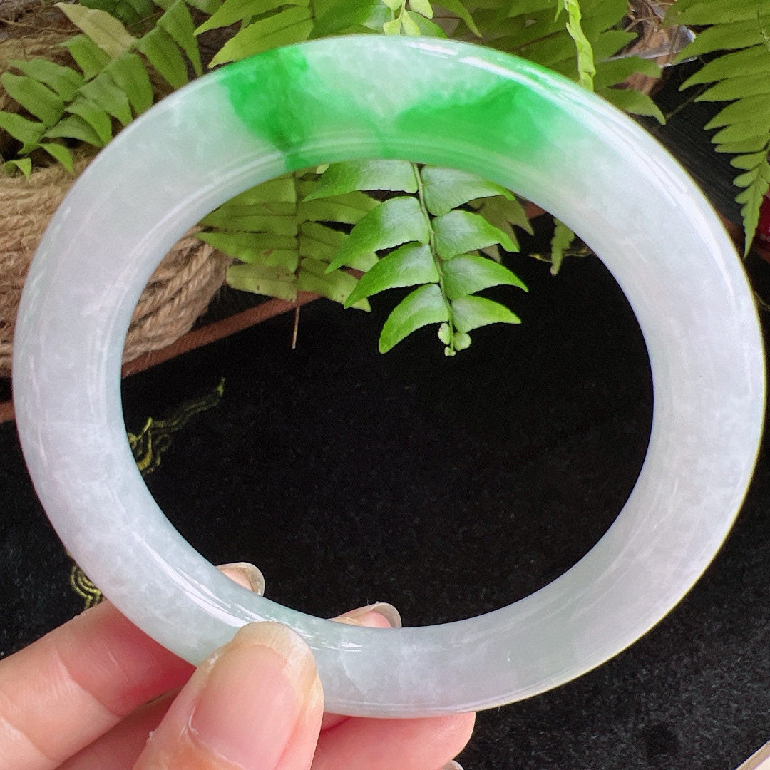 圆条60圈口缅甸天然A货老坑种玉镯平洲翡翠手镯精选编号099D0322E