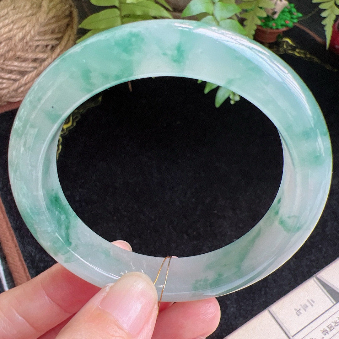 55圈口缅甸天然A货老坑种玉镯平洲翡翠手镯精选编号065D0411E