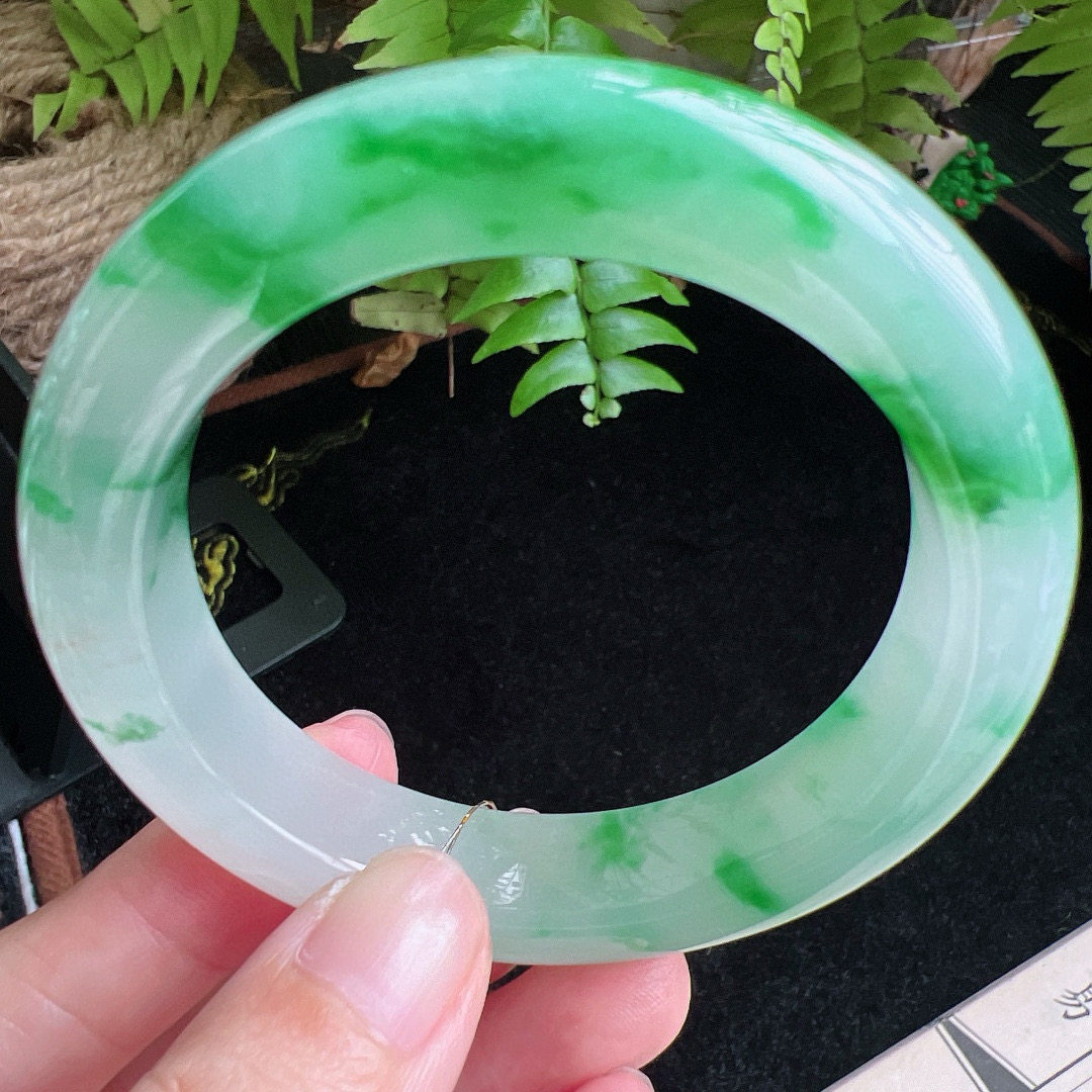 54圈口缅甸天然A货老坑种玉镯平洲翡翠手镯精选编号047D0407E