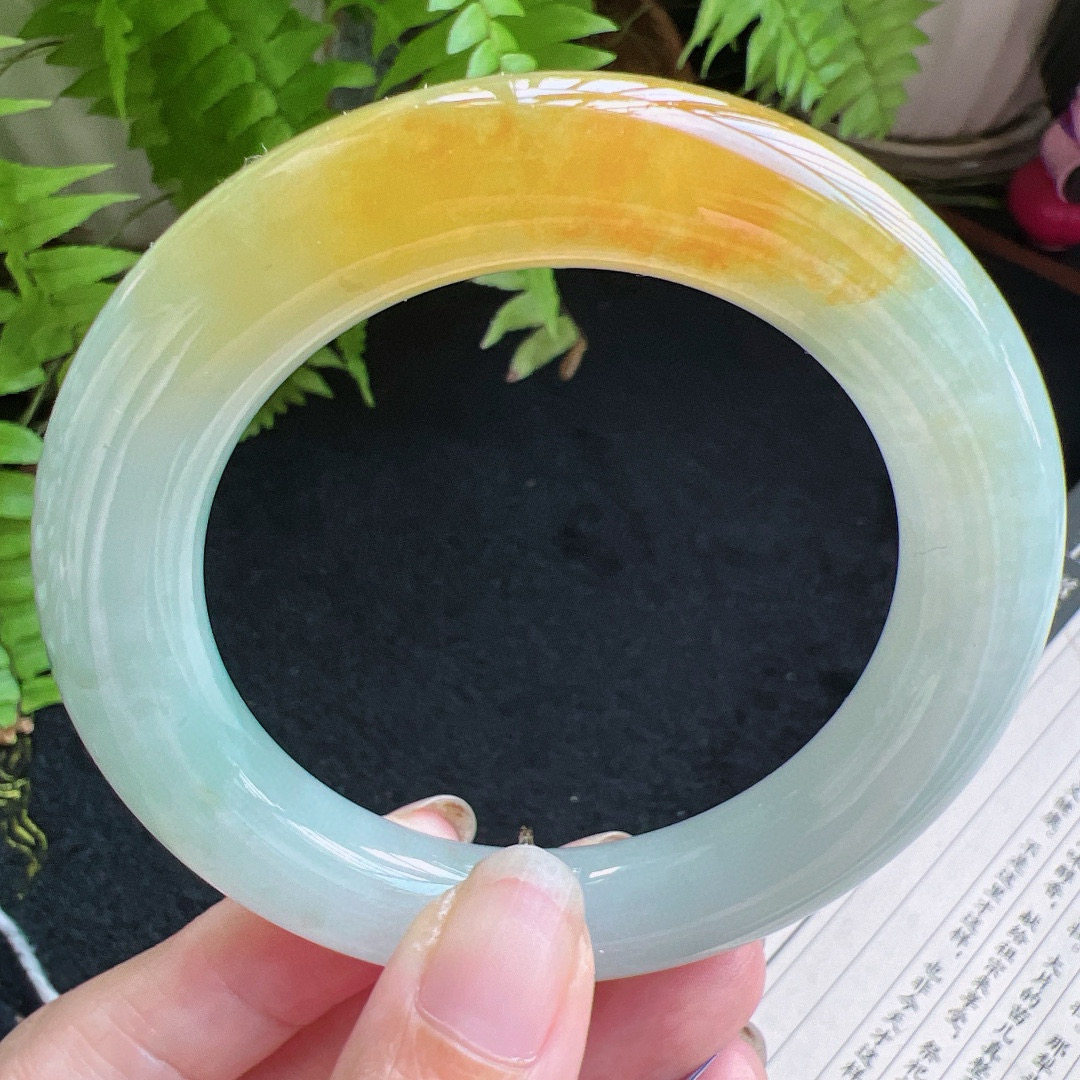 圆条56圈口缅甸天然A货老坑种翡翠手镯玉镯子平洲翡翠手镯精选