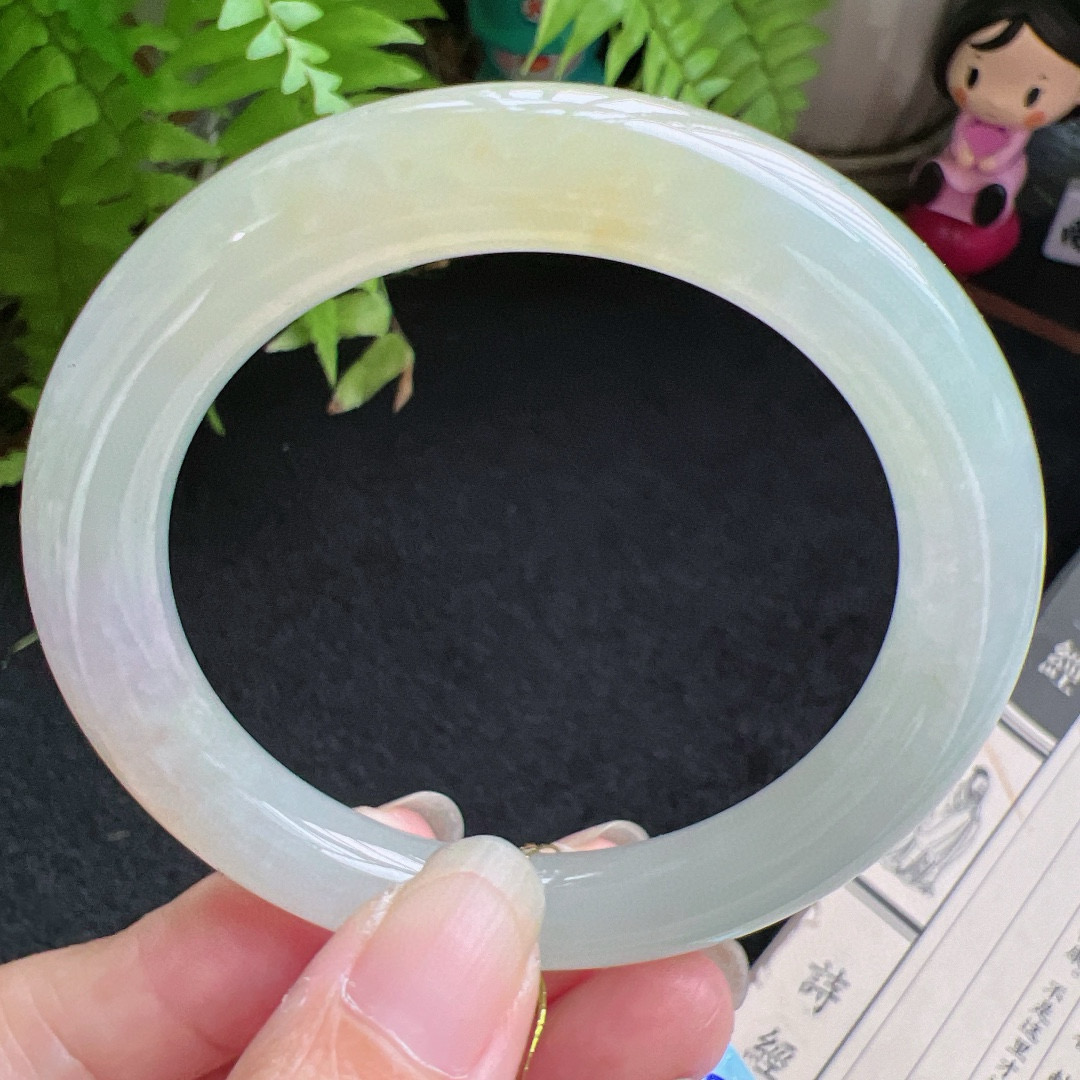 圆条52圈口缅甸天然A货老坑种翡翠手镯玉镯子平洲翡翠手镯精选