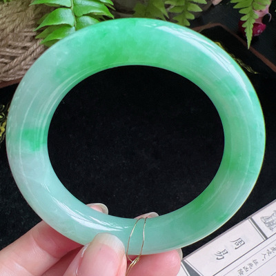 圆条52圈口缅甸天然A货老坑种玉镯平洲翡翠手镯精选编号049D0327E