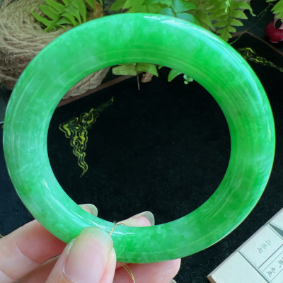 圆条54圈口缅甸天然A货老坑种玉镯平洲翡翠手镯精选编号099D0401