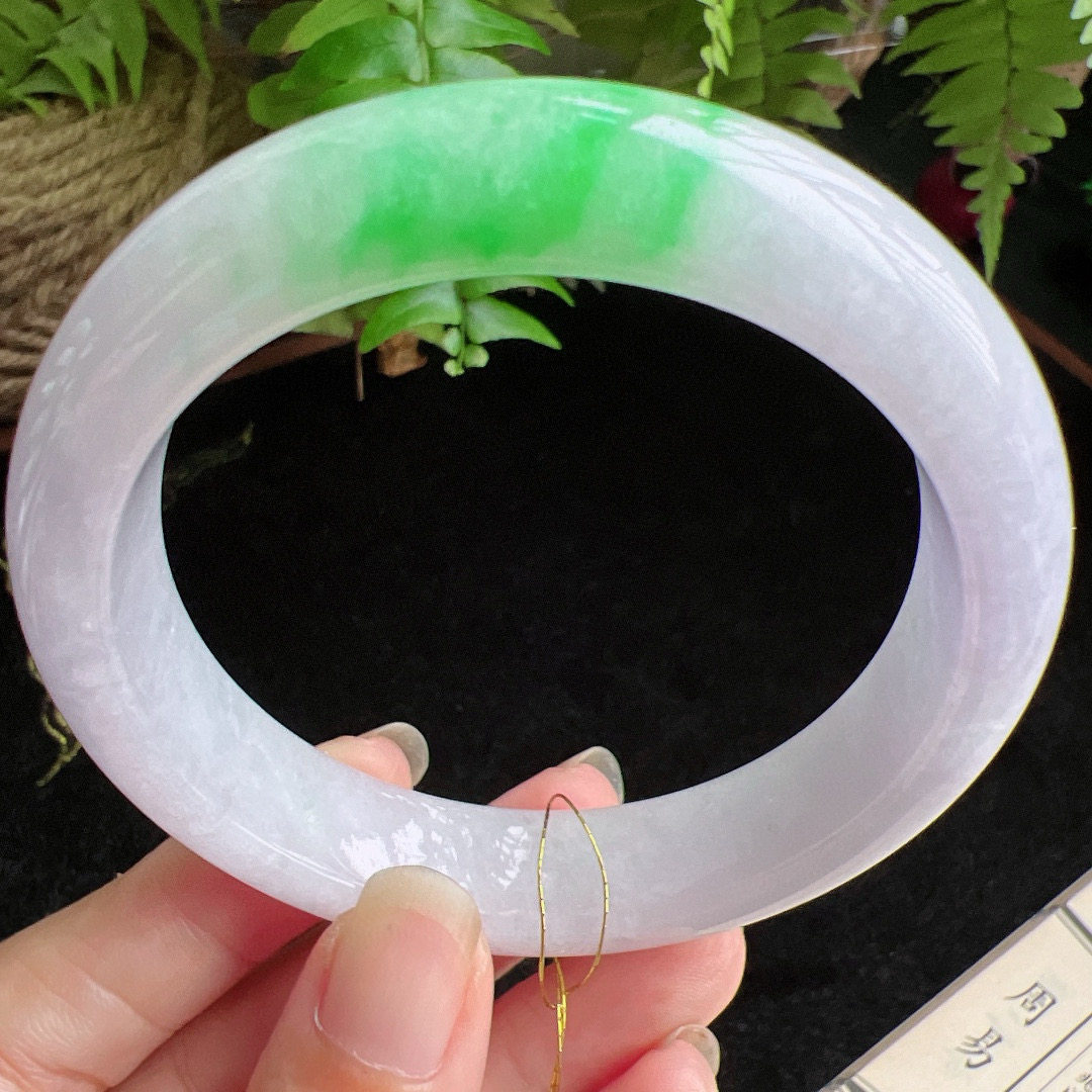 60圈口缅甸天然A货老坑种玉镯平洲翡翠手镯精选编号063D0328E