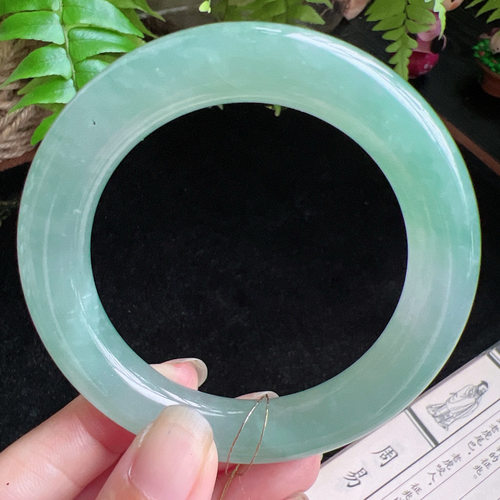 圆条57圈口缅甸天然A货老坑种玉镯平洲翡翠手镯精选编号049D0327E