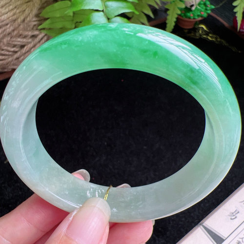 56圈口缅甸天然A货老坑种玉镯平洲翡翠手镯精选编号048D0403E