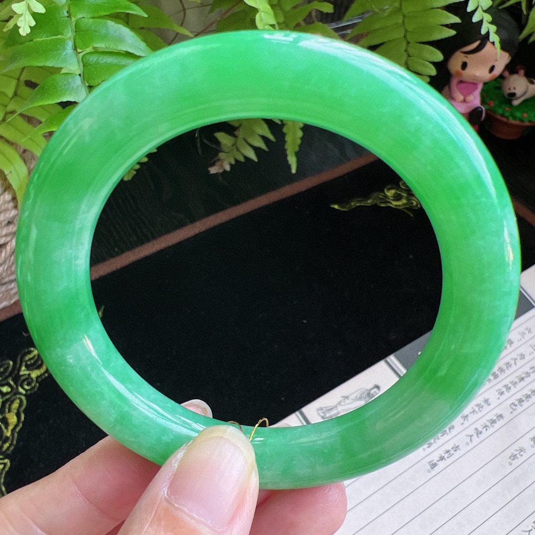 圆条56圈口缅甸天然A货老坑种玉镯平洲翡翠手镯精选编号058D0312E