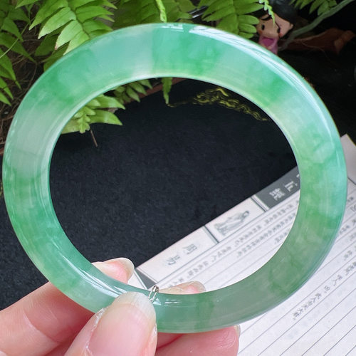 圆条52圈口缅甸天然A货老坑种翡翠手镯玉镯子平洲直供077D0208E