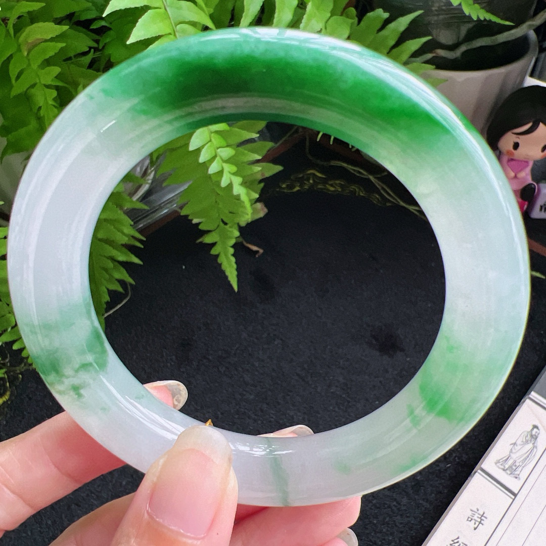 圆条60圈口缅甸天然A货老坑种翡翠手镯玉镯子平洲翡翠手镯精选