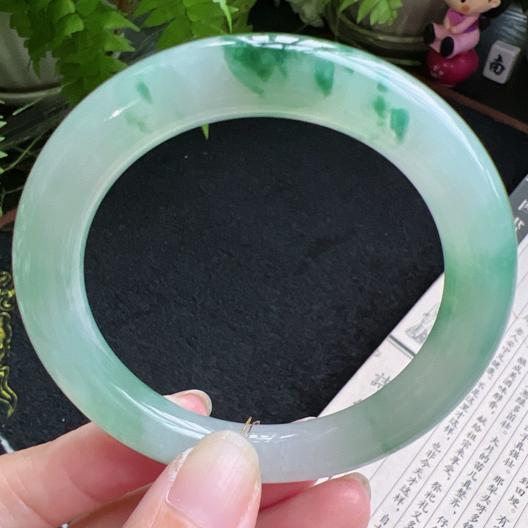 圆条54圈口缅甸天然A货老坑种翡翠手镯玉镯子平洲翡翠手镯精选