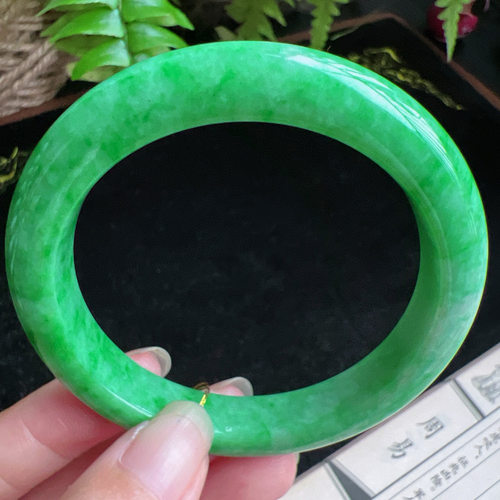 55圈口缅甸天然A货老坑种玉镯平洲翡翠手镯精选编号049D0327E