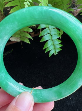 圆条56圈口缅甸天然A货老坑种玉镯平洲翡翠手镯精选编号062D0410E