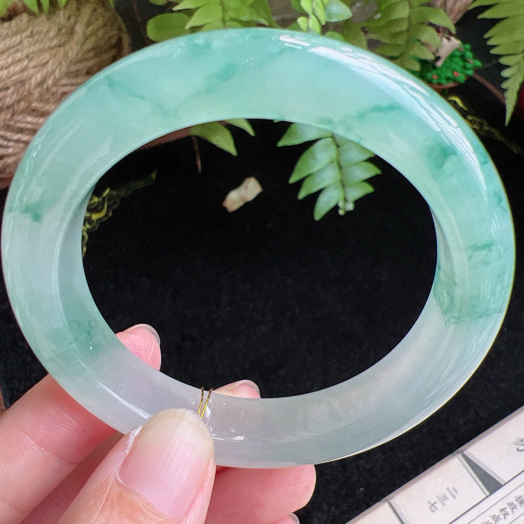 52圈口缅甸天然A货老坑种玉镯平洲翡翠手镯精选编号065D0413E