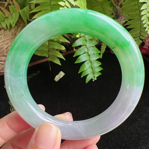 圆条56圈口缅甸天然A货老坑种玉镯平洲翡翠手镯精选编号099D0409E