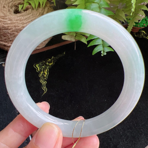 圆条55圈口缅甸天然A货老坑种玉镯平洲翡翠手镯精选编号046D0409E