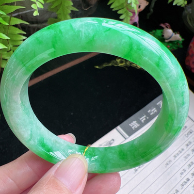 55圈口缅甸天然A货老坑种玉镯平洲翡翠手镯精选编号057D0311E