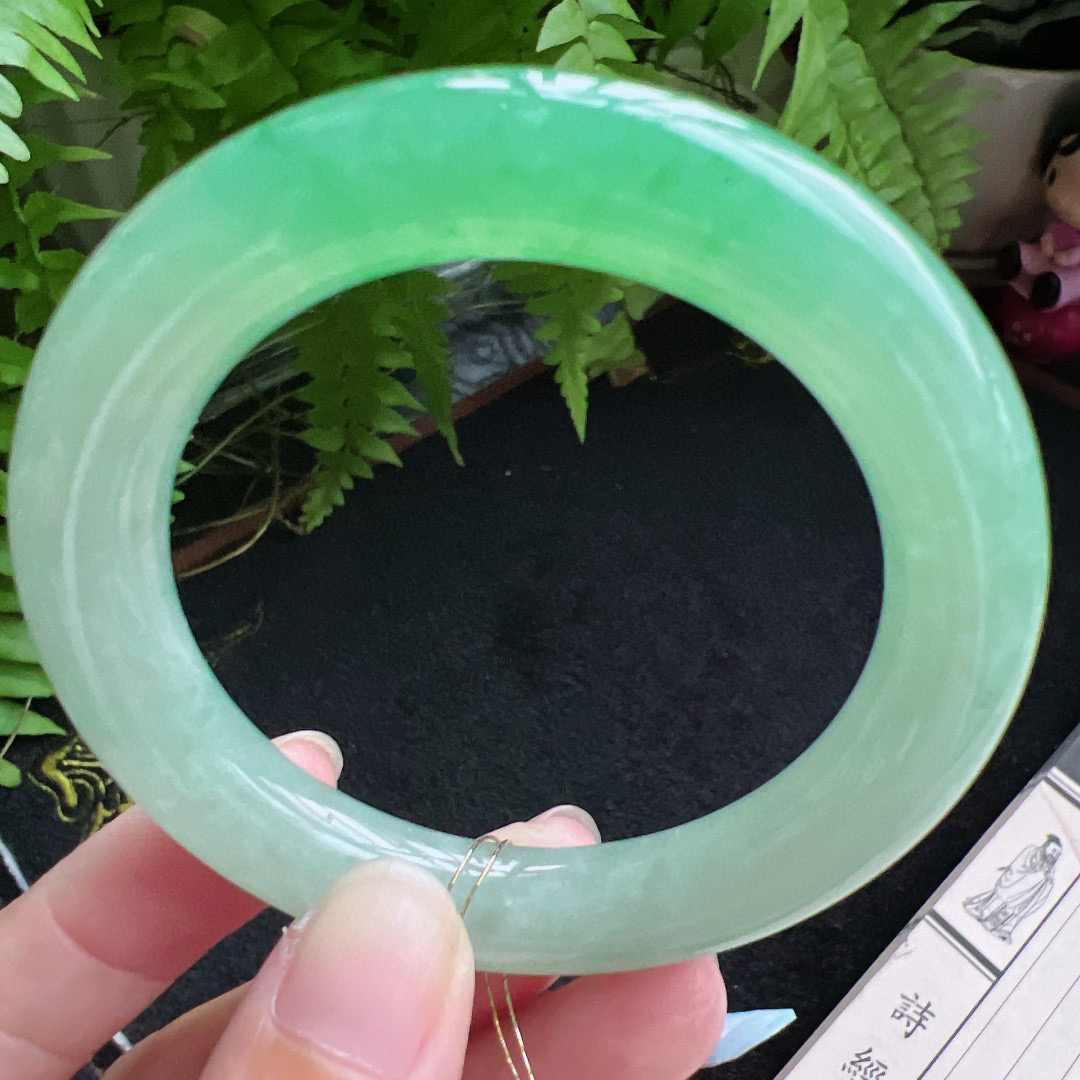 圆条51圈口缅甸天然A货老坑种翡翠手镯玉镯子平洲翡翠手镯精选