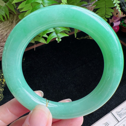 圆条54圈口缅甸天然A货老坑种玉镯平洲翡翠手镯精选编号049D0321E