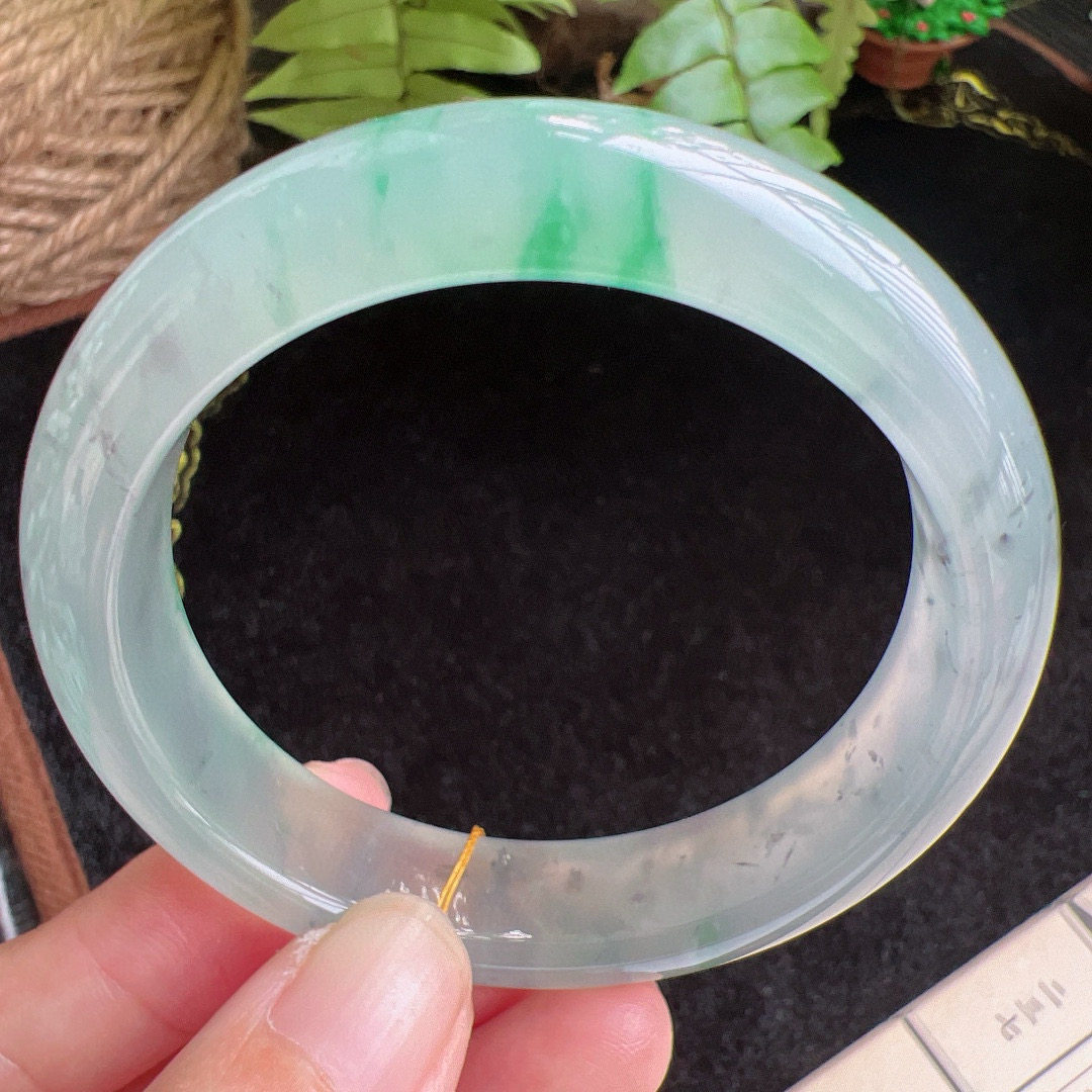 53圈口缅甸天然A货老坑种玉镯平洲翡翠手镯精选编号065D0411E